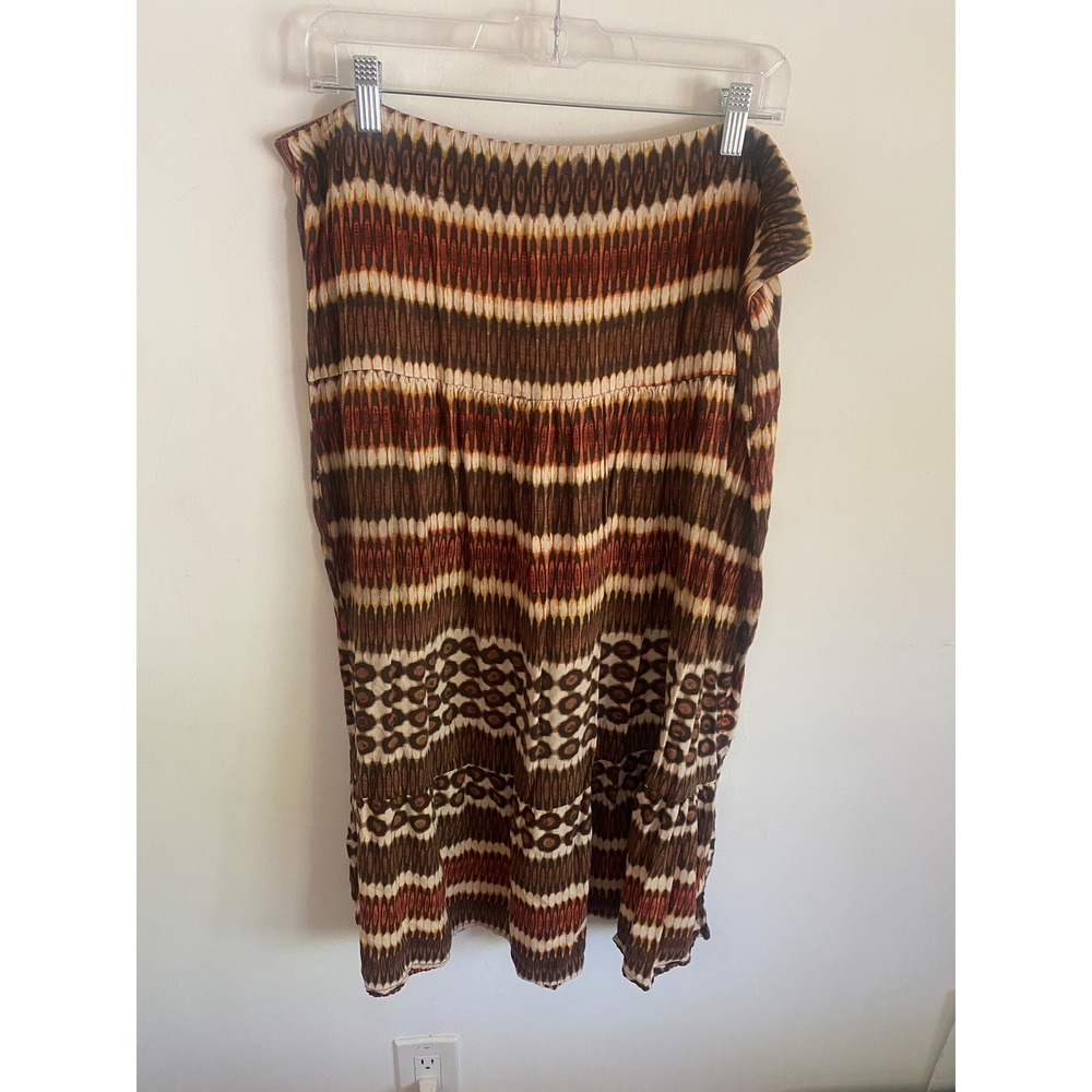 Elementz Womens Brown Ikat Geometric Tiered Boho Midi Skirt‎ Large MCAK0165